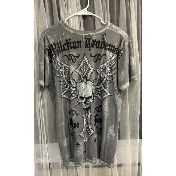 Affliction Other - Affliction Live Fast Mens Gray Skull Cross Graphic T-Shirt Acid Wash Size L. 52